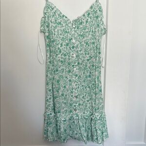 Green and White Spaghetti Strap Mini Sundress